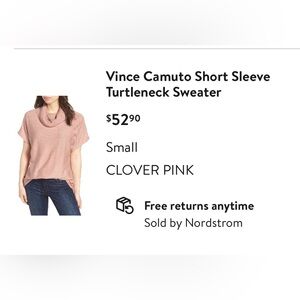 Vince Camuto Short Sleeve Turtleneck Sweater- Clover Pink, Small